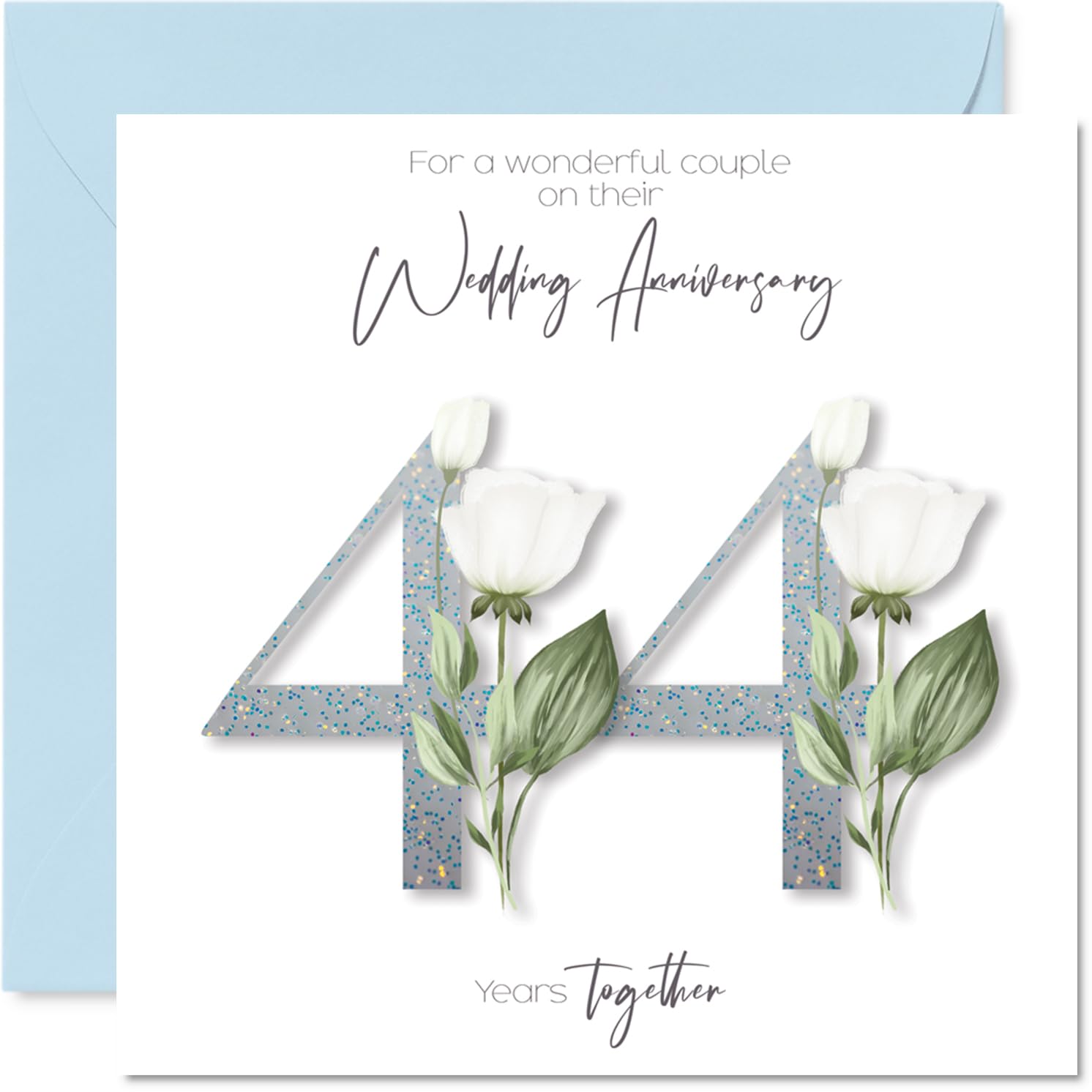 44th Anniversary Card for Women and Men, Fancy Floral Flowers