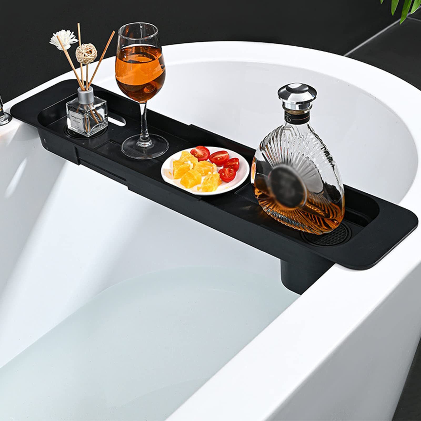 Plateau de baignoire réglable noir en plastique extensible