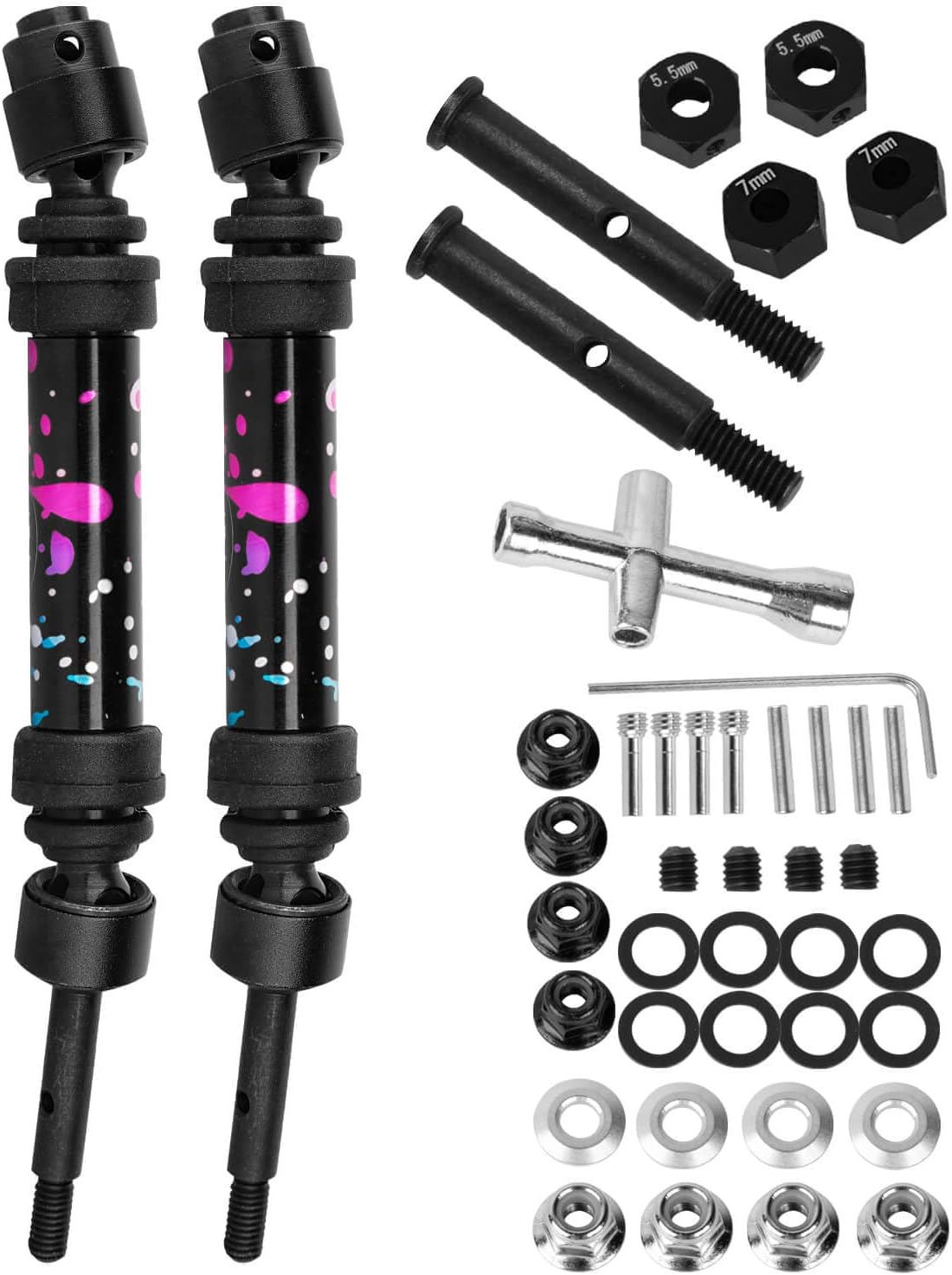 RC Rear Drive Shaft CVD & Front Axles Upgrades Part for 1/10 Slash 2WD/Slash VXL 2WD,Stainless Steel #45 Driveshaft with Hex,Colorful