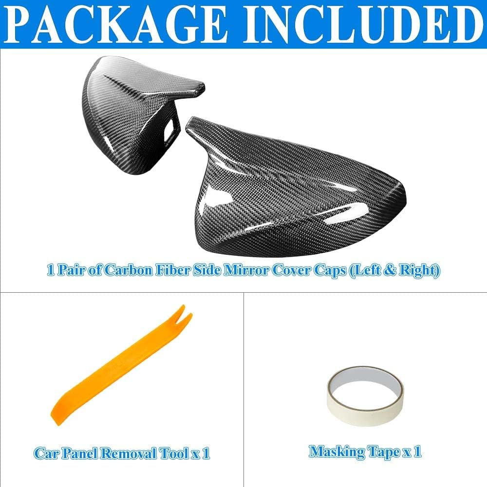 Real Carbon Fiber Side Mirror Covers Compatible with 2013-2020 Audi A3 S3 RS3 Mirror Caps with Lane Assist