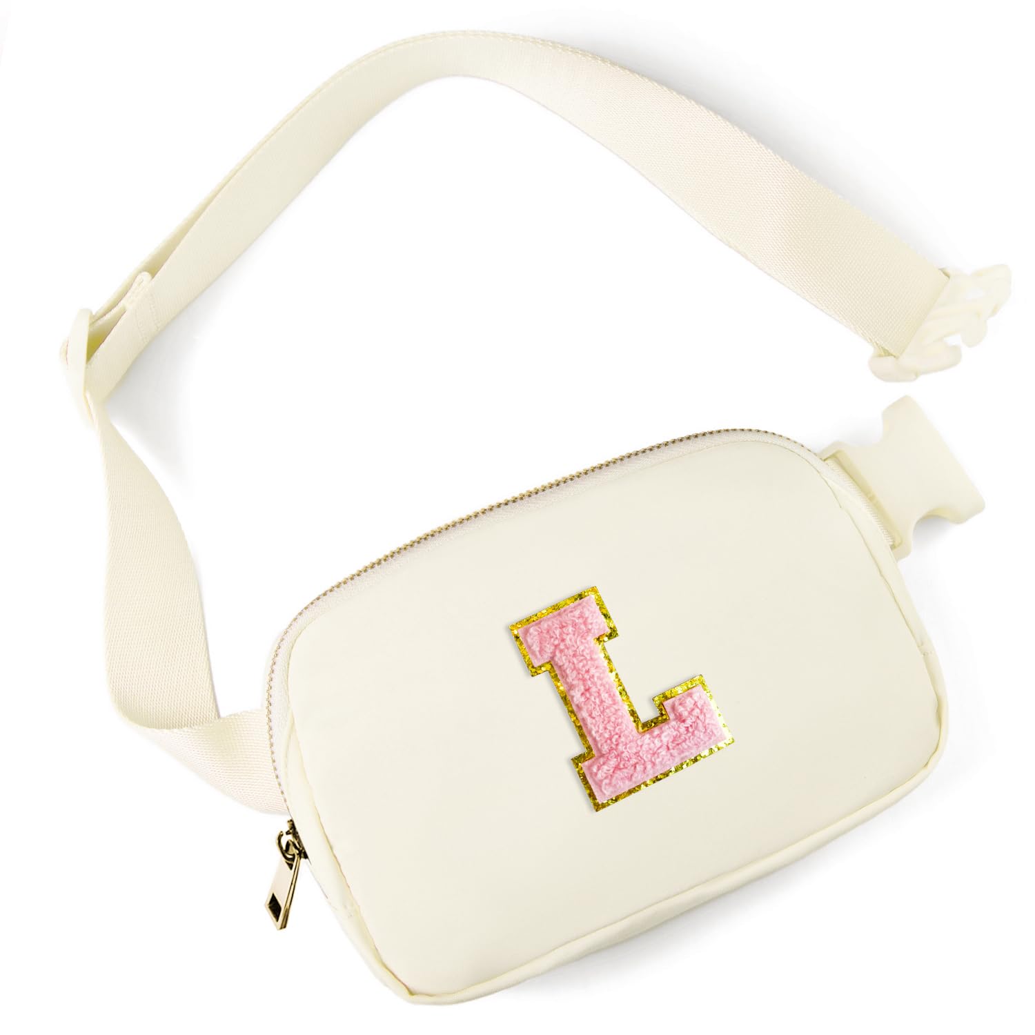 Gitus Gifts for 7 8 9 10 11 Year Old Girls Belt Bag Fanny Pack Crossbody Bags with Initial Letter Patch Birthday Gifts for Daughter Sister Friends Teen girls (Ivory-L)
