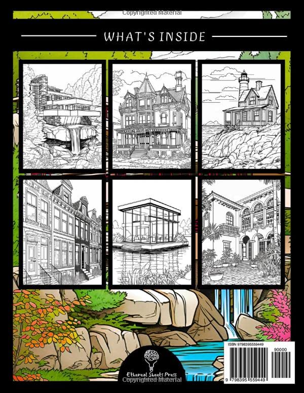 World Of Homes Coloring Book For Adults: 40 Black Framed Cool Houses Pictures With Cozy, Vintage, Modern, Victorian Architecture | Black Line And ... Relief | Perfect Gift For Women, Men, Teens image 3