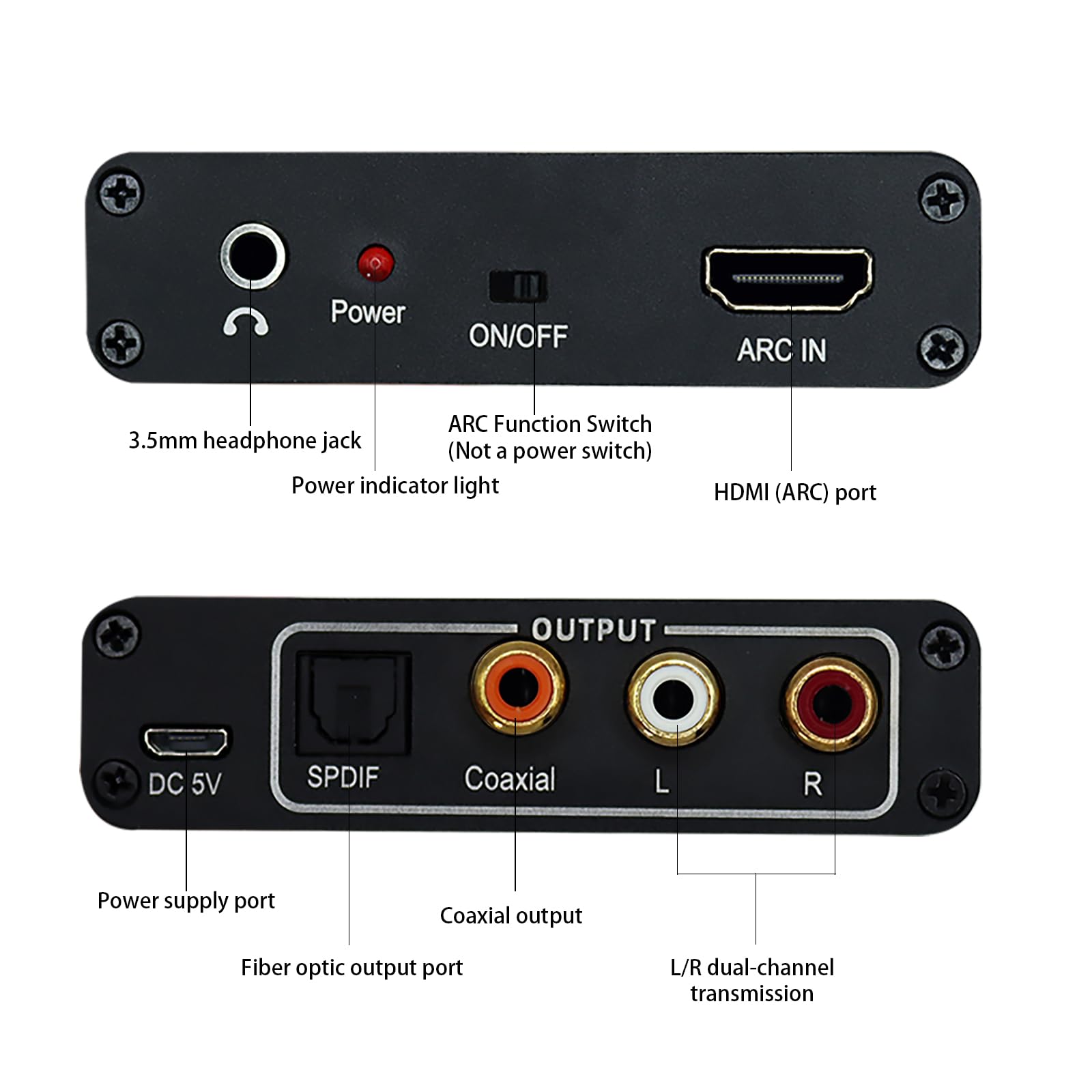 HDMI ARC Audioadapter, ARC zu optischem Koaxialkonverter / 3,5-mm-Stereoadapter, geeignet für TV/Audio-System/Kopfhörer/Verstärker