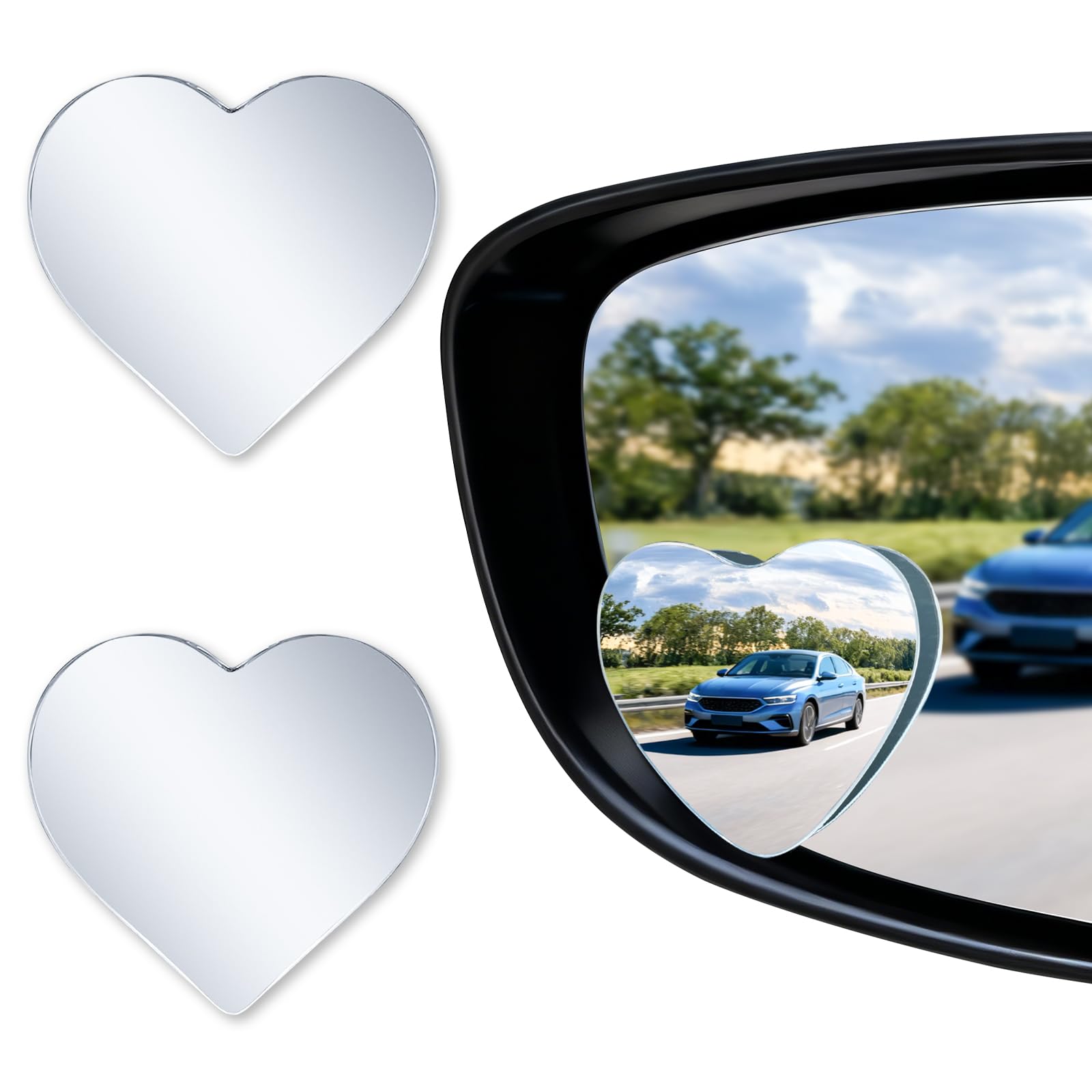 Cute Heart Shaped LivTee HD Glass Blind Spot Mirrors (2-Pack) for Stylish Safety