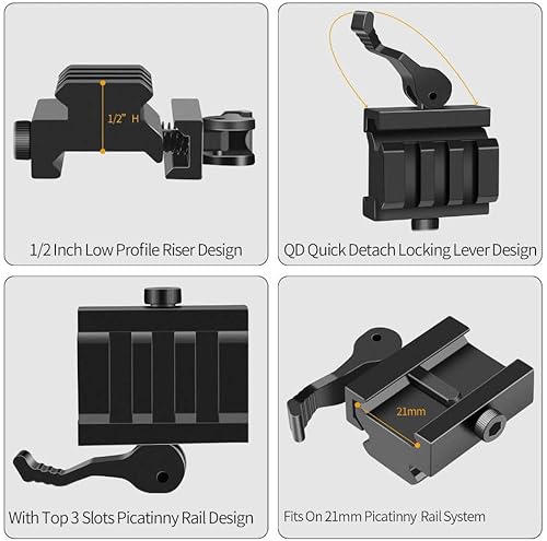 Miniatura 4 de Picatinny - Soporte elevador, adaptador de montaje de riel de perfil bajo con bloqueo de palanca QD de liberación rápida y 3 ranuras para rieles