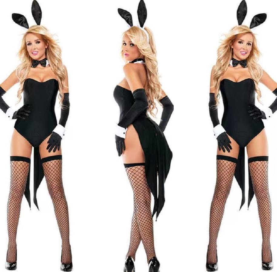 KAXIAA Womens Bunny Girl Suit Anime Role Costume Cosplay Bodysuit And One Piece Stockings Set.4802