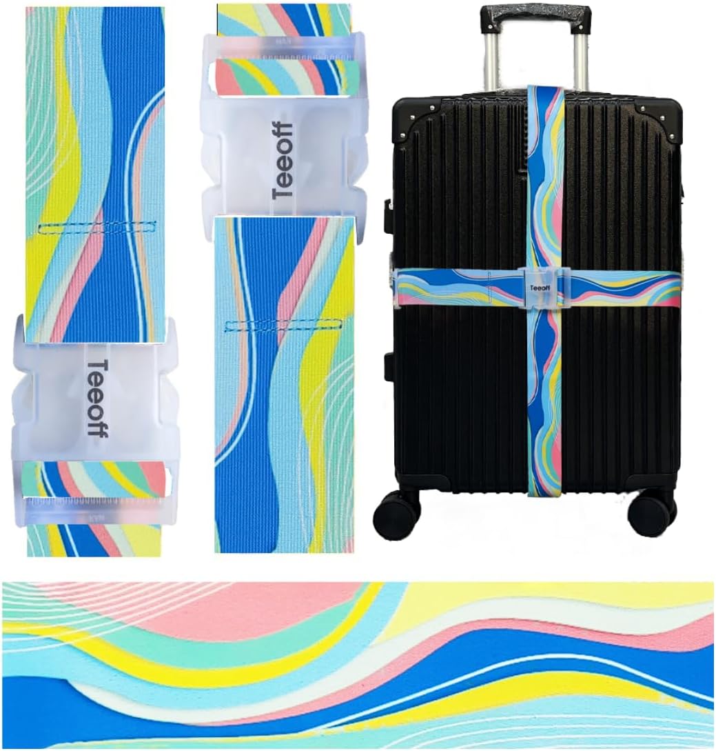 Teeoff 2 Pack Elastic Luggage Straps Adjustable Suitcase Belts Travel Bag Accessories 220CM (Colorful Contour Lines)