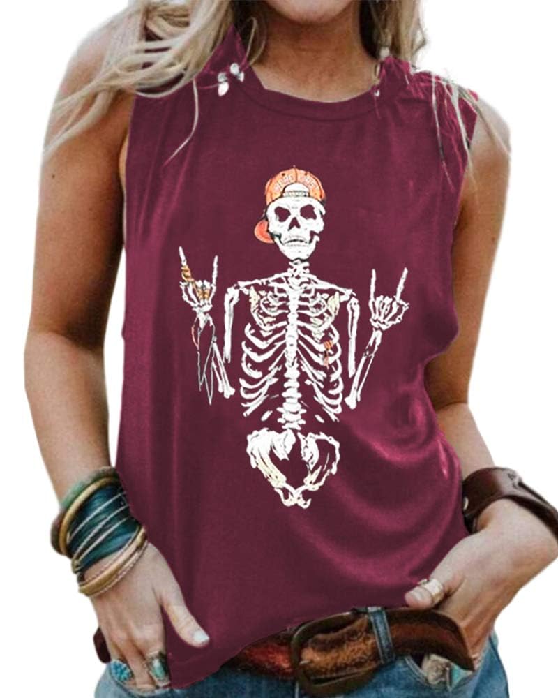 Cicy Bell Damen Tank Tops Schädel Grafik Ärmellose Shirt Sommer Rundhals Tops Locker Cami Tee