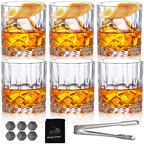 Whiskey Glasses Old Fashioned Glass Set of 6 Rocks Glasses 10oz Clear Whisky Glasses Lowball Glassware Drinking Tumblers Cups for Cognac Bourbon Cocktail Rum Brandy Bar Men by INFTYLE - Used condition - CA$25.78