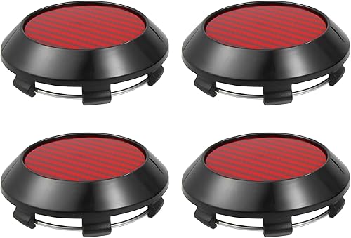 ACROPIX Tapacubos centrales de rueda de 2.520 in de diámetro, 6 clips, para vehículo, patrón de fibra de carbono, color negro y rojo, paquete de 4
