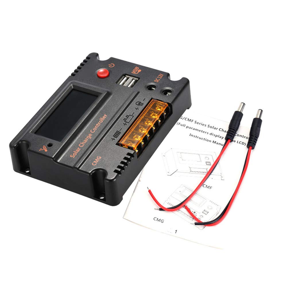 Solar Charge Controller 20A 12V 24V con Schermo LCD, Protezione Sovraccarico e Compensazione Temperatura - Controllo Intelligente, Modalità di Carica PWM, Ideale per (CMG-2420 20A)