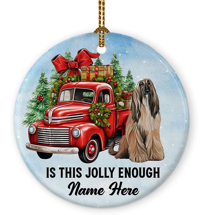 Prezzy Personalized Afghan Hound Ornament Gift for Men Women Dog Lovers Christmas Tree Decorations Custom Name Red Truck Xmas Home Decor Ornaments 3'' Ceramic Round Keepsake