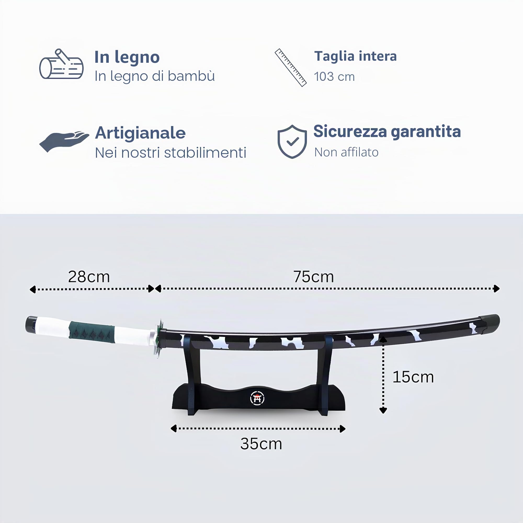 Katana Demon - Vera Manga Sciabola + Porta Spada di Legno + Cintura - Catana Giapponese Decorazione Cosplay Giocattolo per Bambini Adulti Gioco Costumi