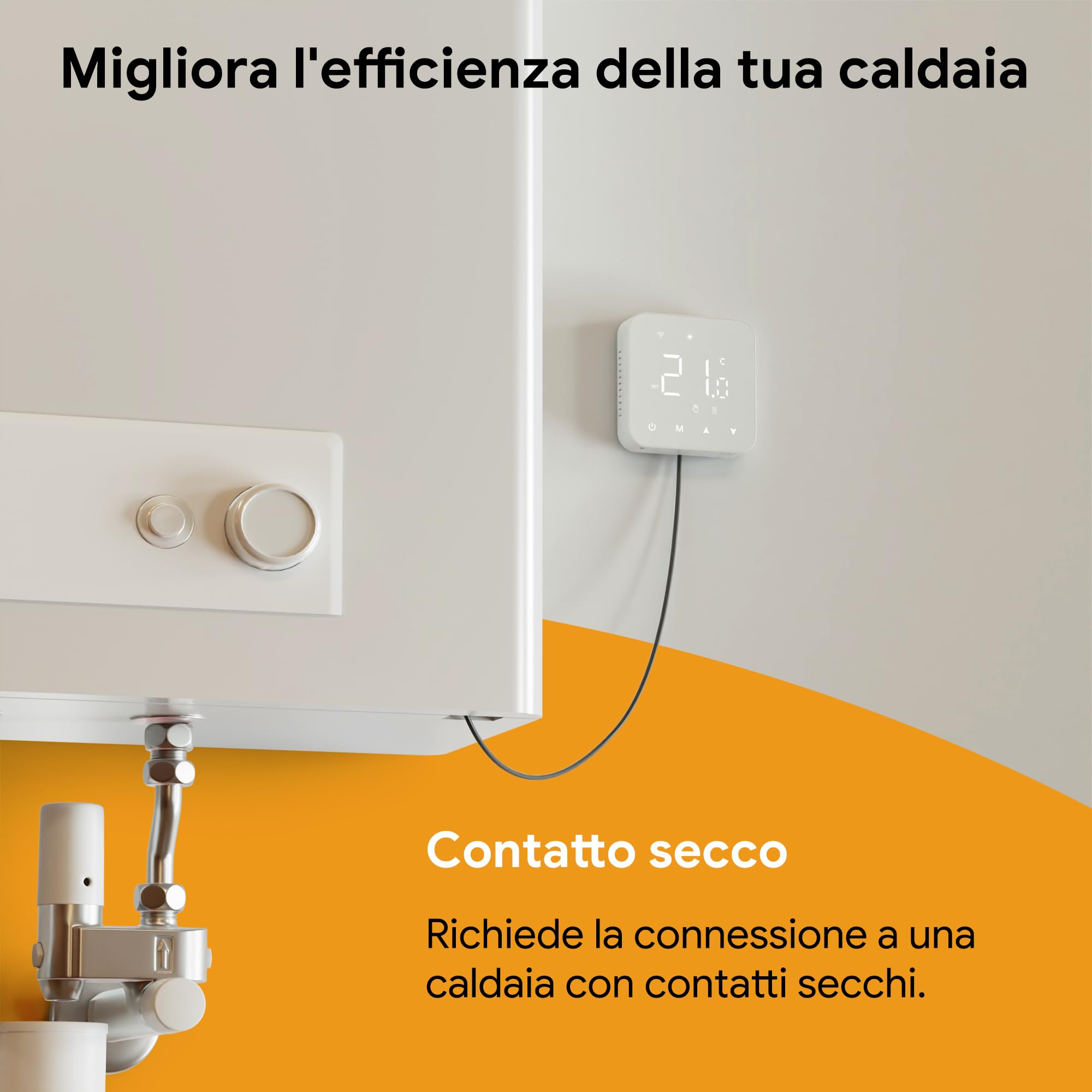Termostato Wifi A Batteria, Termostato Caldaia Smart 2 Fili Cronotermostato Digitale Per Caldaia A Gas, Tuya Thermostat Ambiente Unterstützung Für Google Assistant Und Alexa Bianco