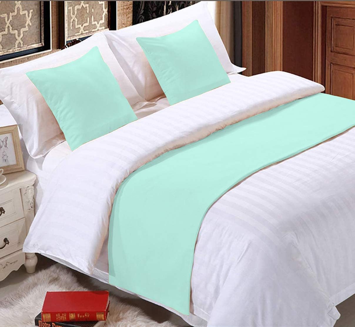 3 Piece Bed Runner Scarf Protector SDipcover Bed Decorative Scarf for Bedroom Hotel Wedding Room - 800 TC-100% Egyptian Cotton, Solid (King, Black)