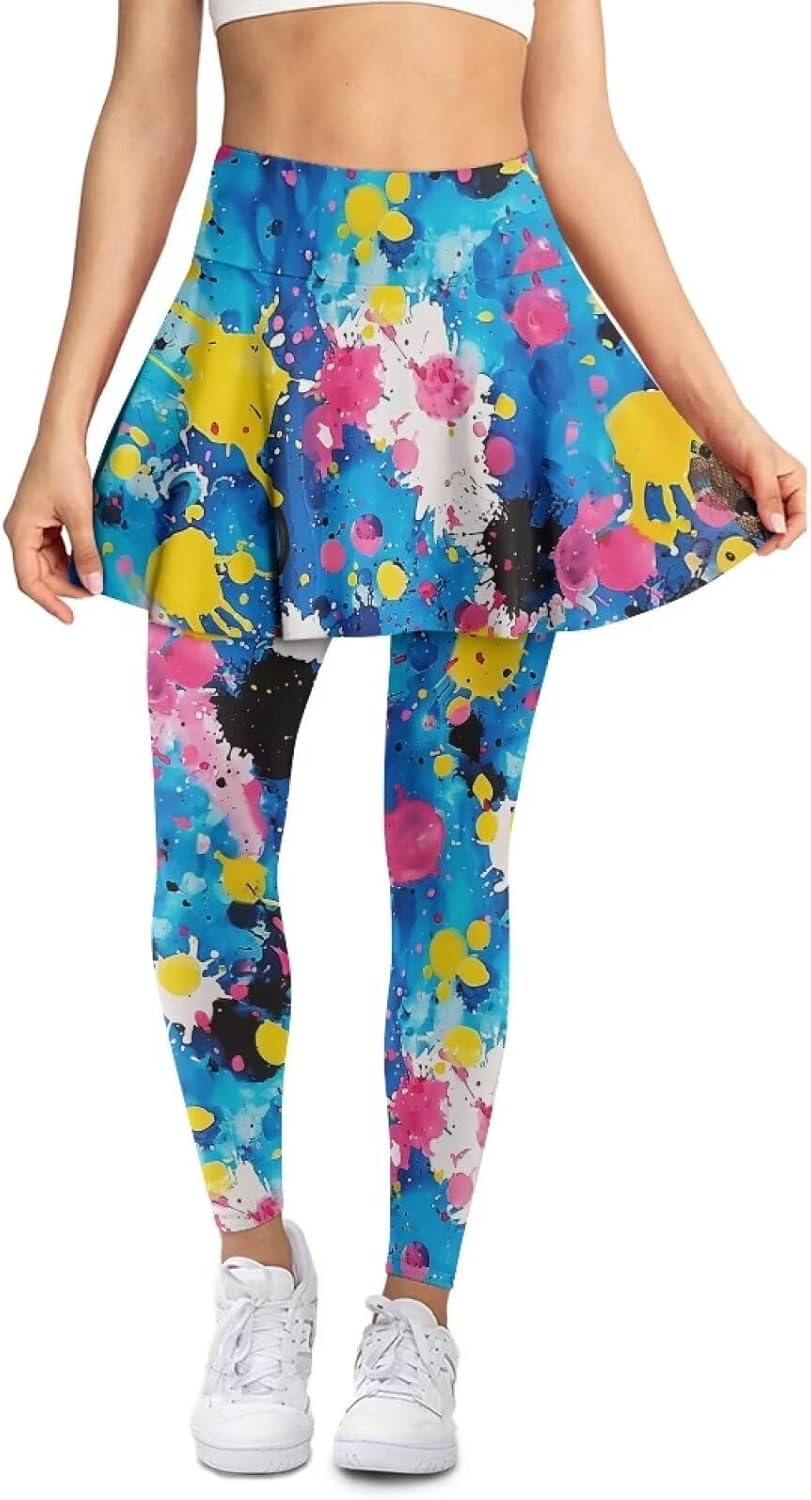 White Daisy Flower Women's Yoga Legging with Skirts, Red Ladybird Plus Size Tennis Skort Sweatpant for Gym XS-3XL
