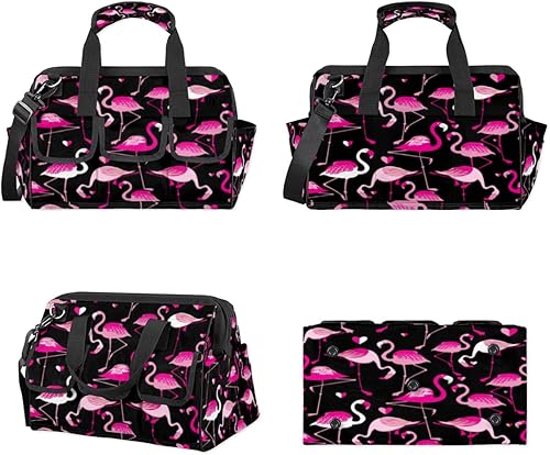 Miniatura 6 de Lindas bolsas de herramientas de flamenco rosa para hombres y mujeres, múltiples bolsillos, organizador de herramientas de boca ancha, bolsa de