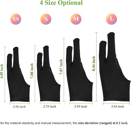 Miniatura 3 de OTraki Paquete de 4 guantes de artista antimanchas con dos dedos para bocetos de papel, monitor de bloc, tableta gráfica, universal para mano