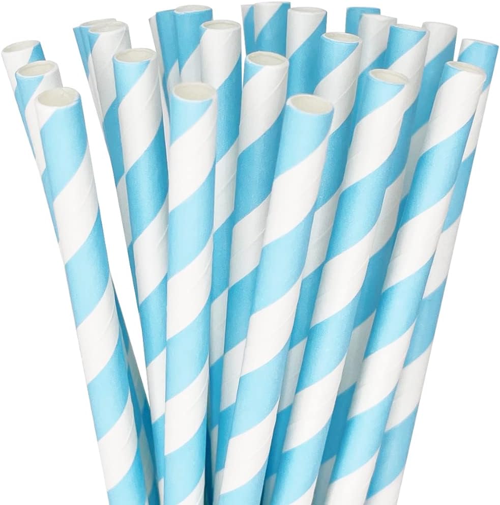 Just Artifacts Premium Disposable Drinking Striped Paper Straws (25pcs, Baby Blue)