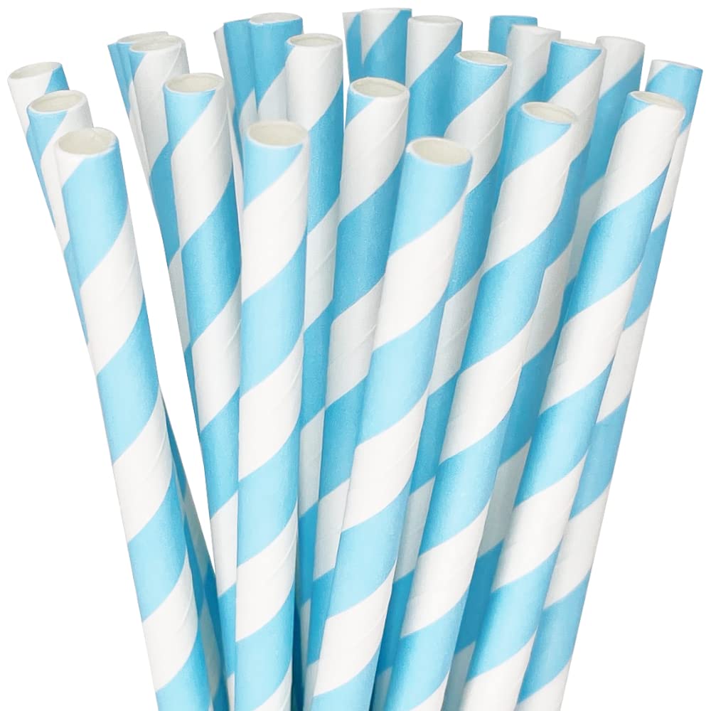 Just Artifacts Premium Disposable Drinking Striped Paper Straws (25pcs, Baby Blue)