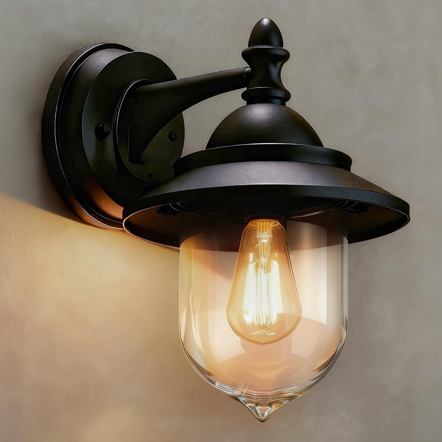 EBION Aussenlampe Wand E27, Aluminium IP44 Wasserdicht,Vintage Stil für Garten & Veranda, 15W Schwarz