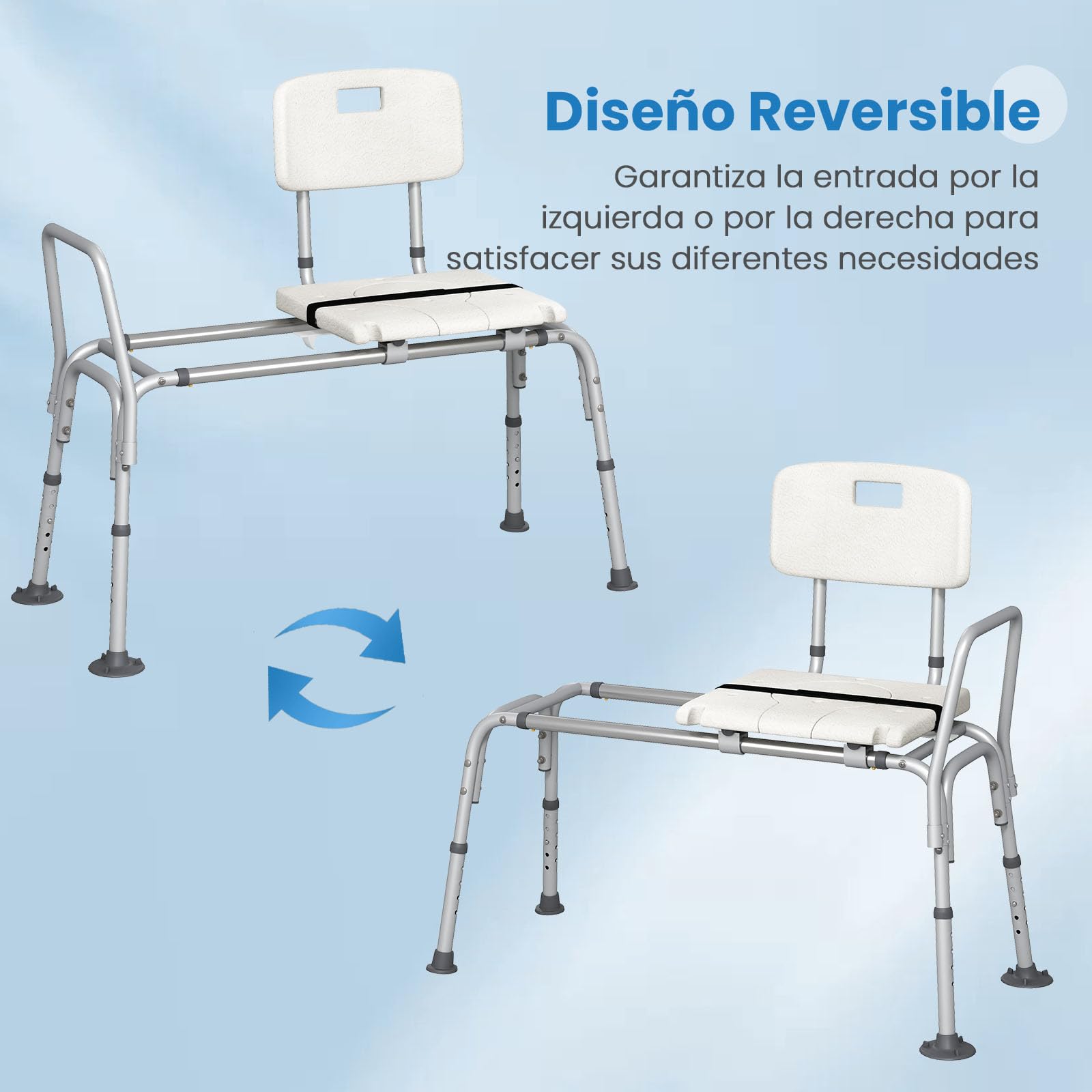 GOPLUS Silla de Baño con Función Deslizante, Altura Ajustable, Asiento Ancho con Tapa Abatible, 4 Pies con Ventosas Antideslizantes, Silla de Ducha para Ancianos, Pacientes, Discapacitados