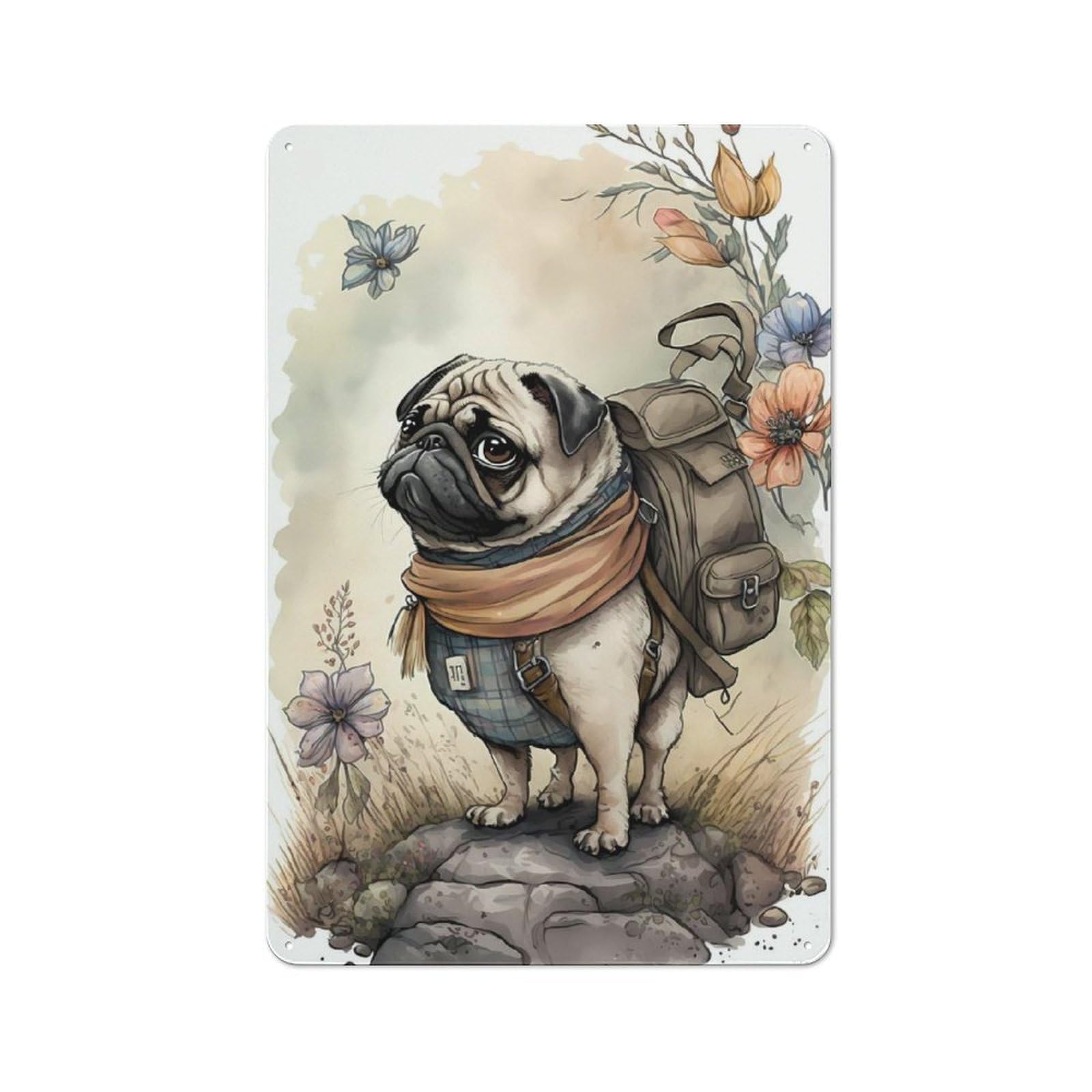 Junmoney Delightful Pug Dog Retro Metal Wall Sign 30X20cm With For Living Room Wall, Housewarming Wall Decor For People Furnishing Living Room