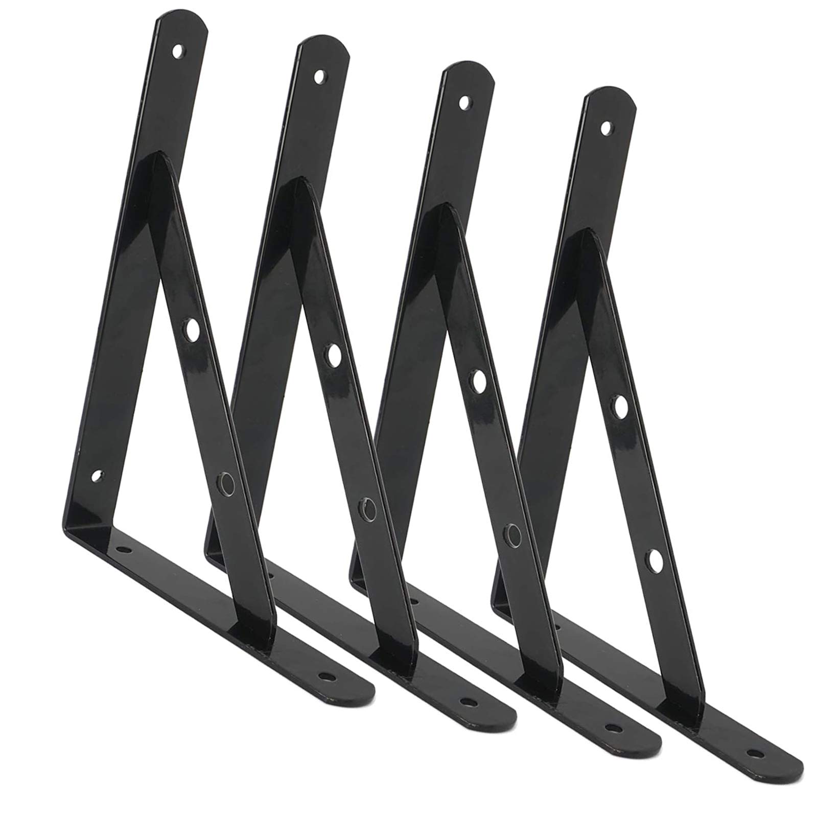 4 Piezas Soportes para Estantes Pesados Triangulares Pared Soportes de Metal Soporte de Pared L Forma Ángulo Recto Soportes para Cocina Libros Estante,Negro(350mm*220mm)