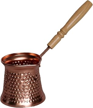 Retro Style Copper Turkish Coffee Pot, 350 Ml 11.8 Fl Oz, Wooden Handle, Thickened, Heat-Resistant, for Flaming Stove and Sand Furnace, Long-Lasting and Precise Pouring