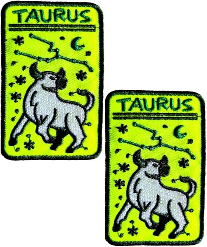 Heiorpai 2Pcs 12 Signs of The Zodiac Taurus Constellation Patch Embroidered Cool Iron On or Sew On Patches (Color:Taurus)