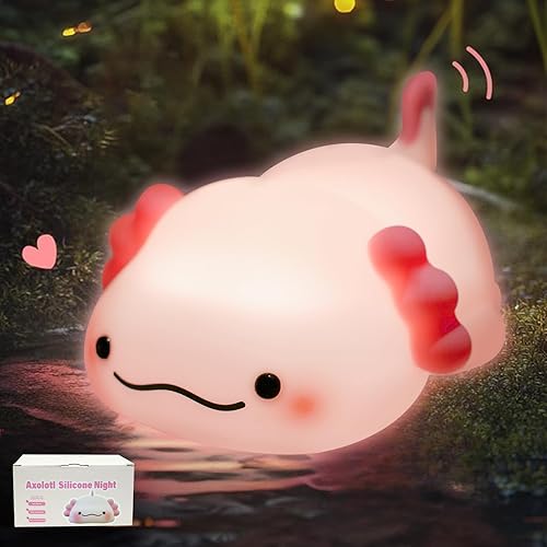 Axolotl - Luz nocturna para niños, lámpara de silicona regulable de 3 niveles, luz recargable USB-C para guardería con temporizador de apagado