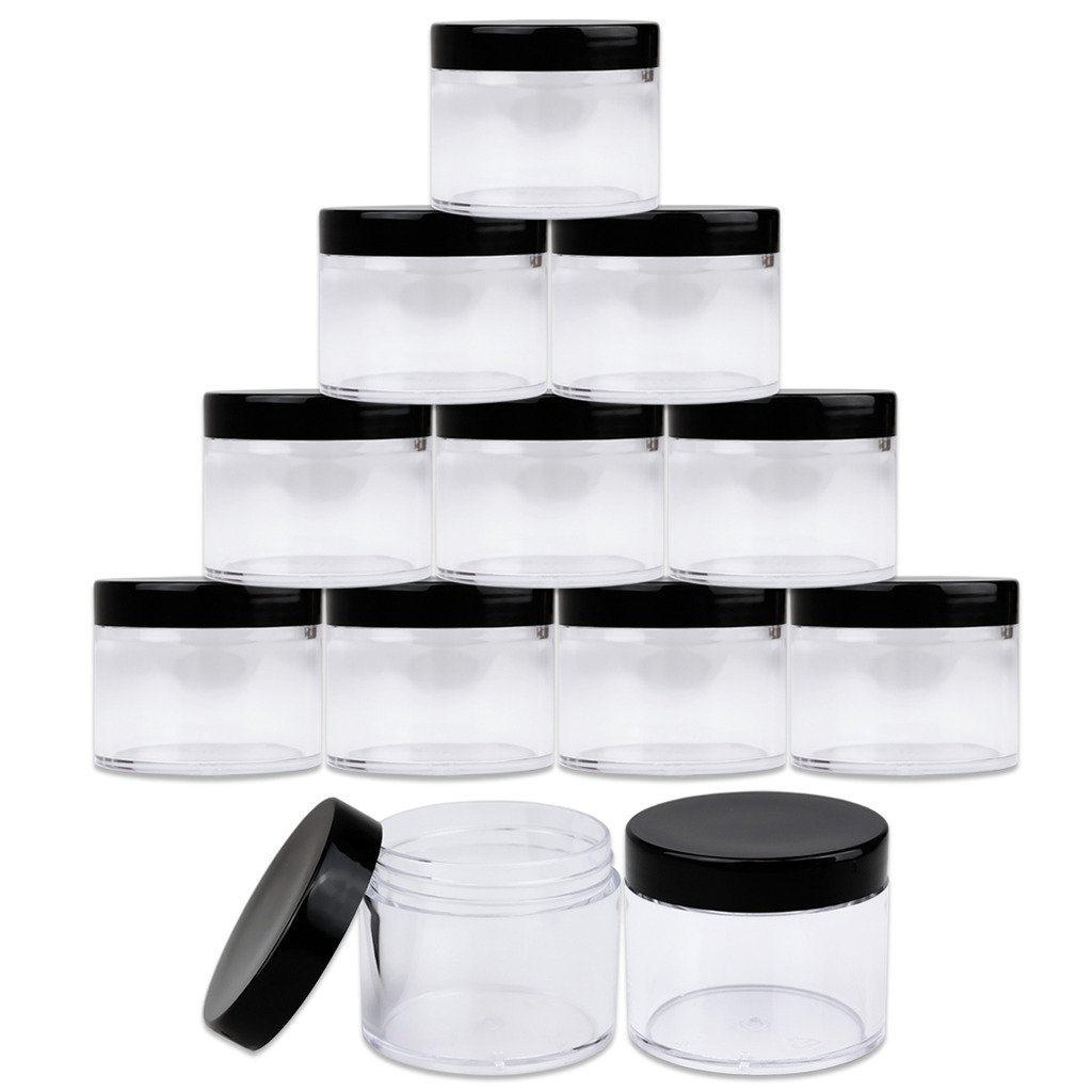 Beauticom® 2 oz./ 60 Grams/60 ML (Quantity: 384 Packs) Thick Wall Round Clear Plastic LEAK-PROOF Jars Container with BLACK Lids for Cosmetic, Lip Balm, Lip Gloss, Creams, Lotions, Liquid