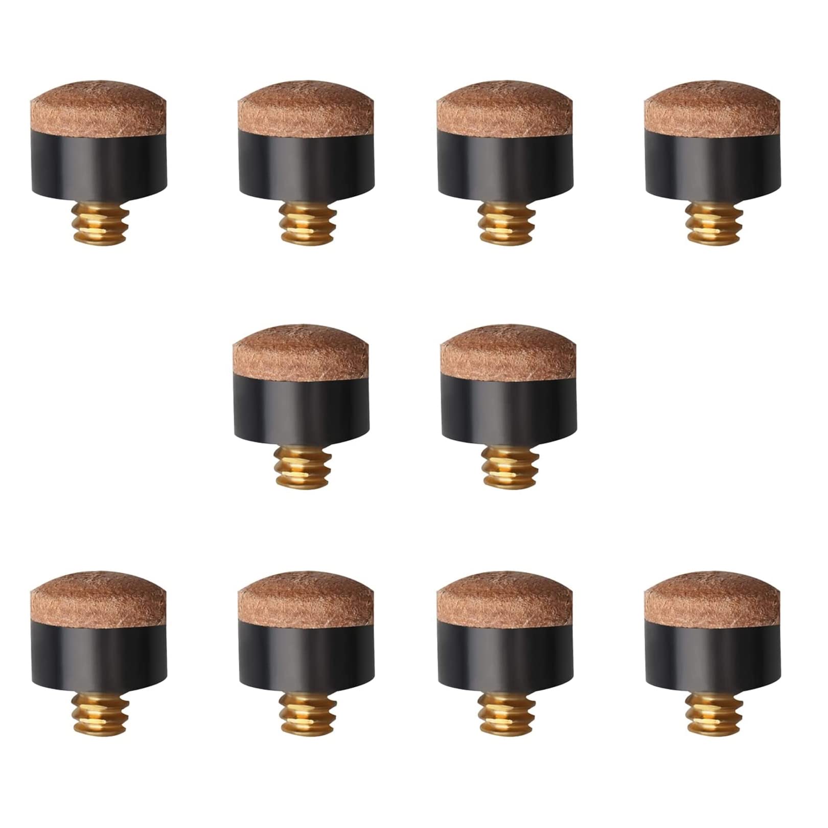 Gunwon 10 Pcs Screw on Tips 10 mm Replacement Cue Tips for Pool Cues and Snooker， Pool Cue Tips Hard Leather Screw-on Tips for Pool Cues and Snooker(Brown)