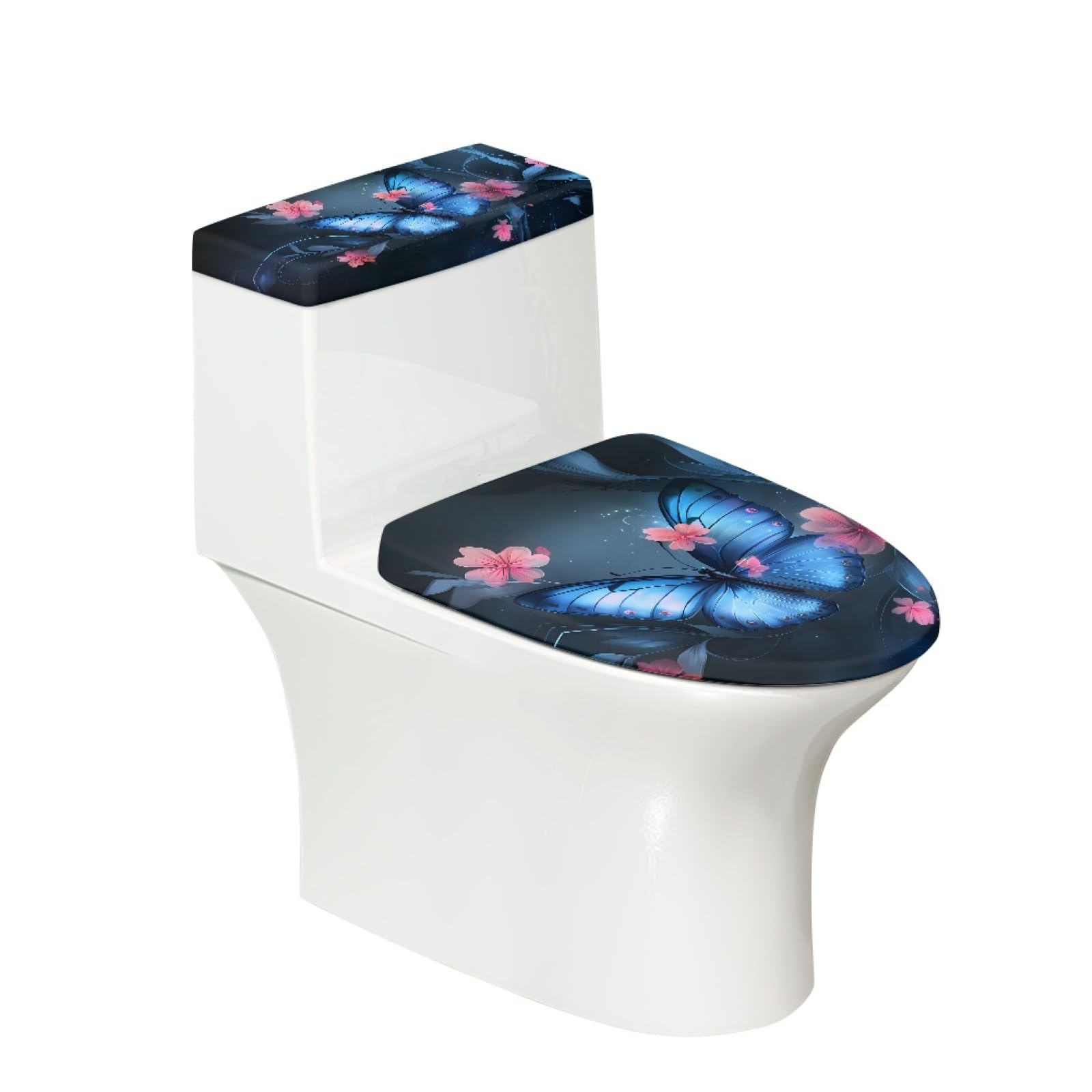 Kathyboom Toilet Lid Cover with Elastic Edge Splash Resistant Toilet Seat Covers Reusable Tank Lid Cover Keep Bathroom Toilet Clean Fit Most Round and Elongated Oval Toilet(Butterfly)