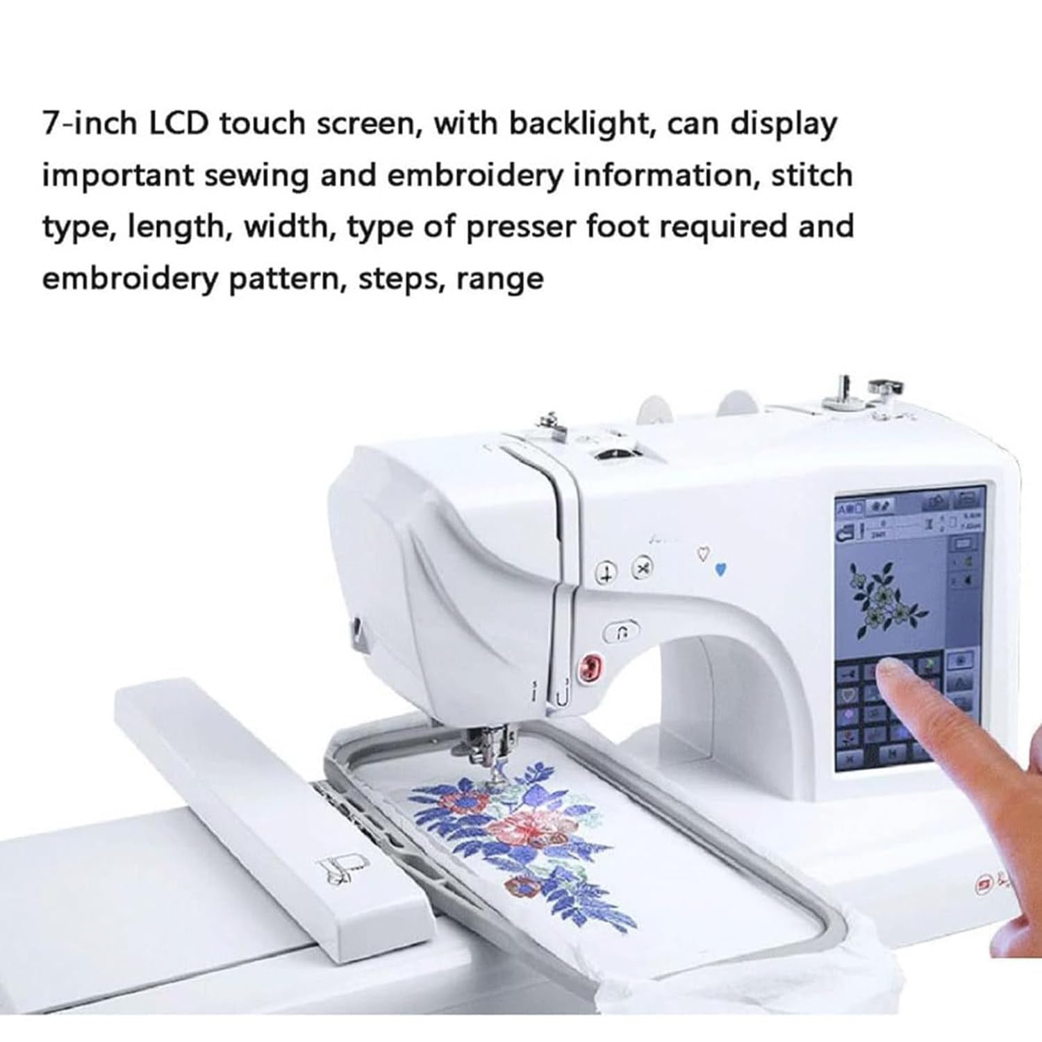 Qiang Macchina per Cucire E Ricamare Digitale Computerizzata con Schermo LCD 7'' E Porta USB 158 Disegni Incorporati 210 Lettere Integrate E 30 Bordi con Motivi 100 * 230Mm Ampia Area di Ricamo