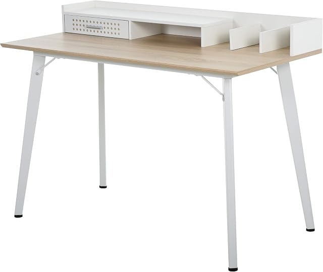 HOMCOM Modern Computer Desk Laptop Writing Table w/Hutch 1 Drawer workstation Home Office Furniture Oak Color and White