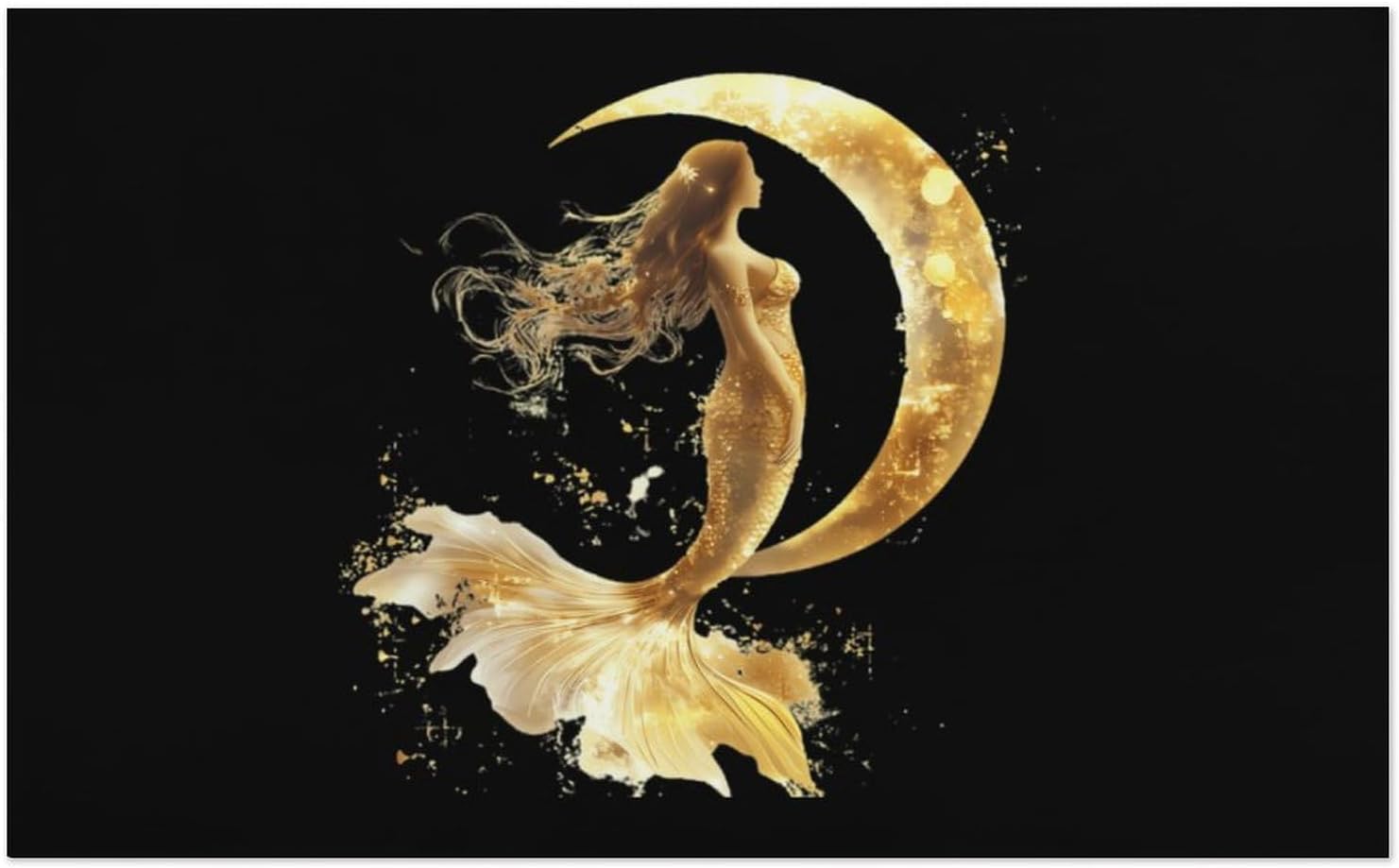 Golden Color Mermaid Moon Oversized Beach Towel Soft Absorbent Pool Bath Swim Towels for Adults Travel Vacation Gifts 130x80cm