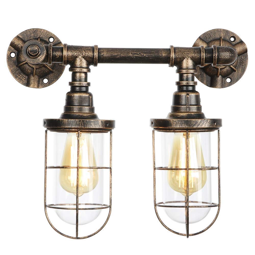 Sala de Estar Decoración Simple Industrial Retro Granja Loft Restaurante Dormitorio Mesita de Noche Comedor Metal Forjado Hierro Steampunk Aplique de Pared Rural Tubería de Agua Lámpara de Pared para