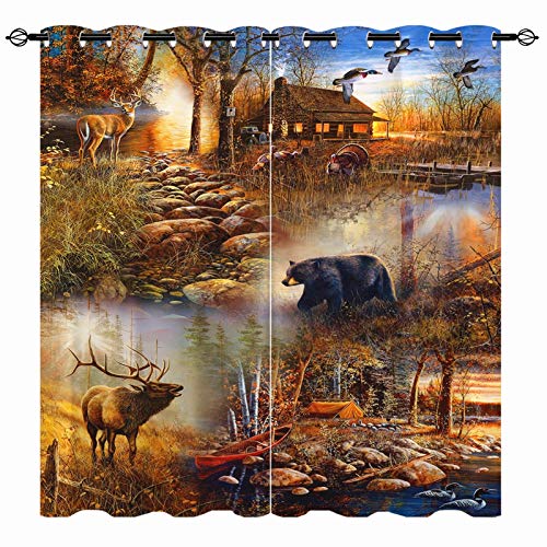 Anhope Hunting Curtains - Camouflage Moose Deer And Bear Turkey Duck Print Pattern Grommet Blackout Thermal Insulated & Room Darkening Window Drapes For Bedroom Living Room 2 Panels W29.5 X L65 #TOP26