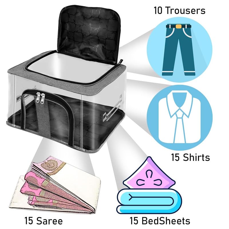 Image of Shibui Storage Bags With Cover And Double Zipper Closure For Clothing Protector Wardrobe Organiser.Grey(pack of 4)