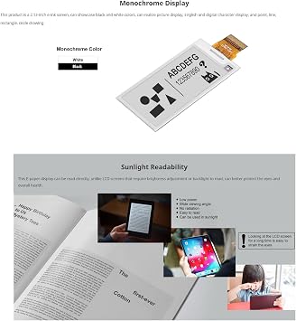 2.13-inch E-Ink Display Screen, 250 x 122 Resolution, Ultra-Low Power Consumption, SPI Interface, Compatible with Arduino, Raspberry Pi, Ideal for Shelf Labels, Industrial Instruments, and Digital