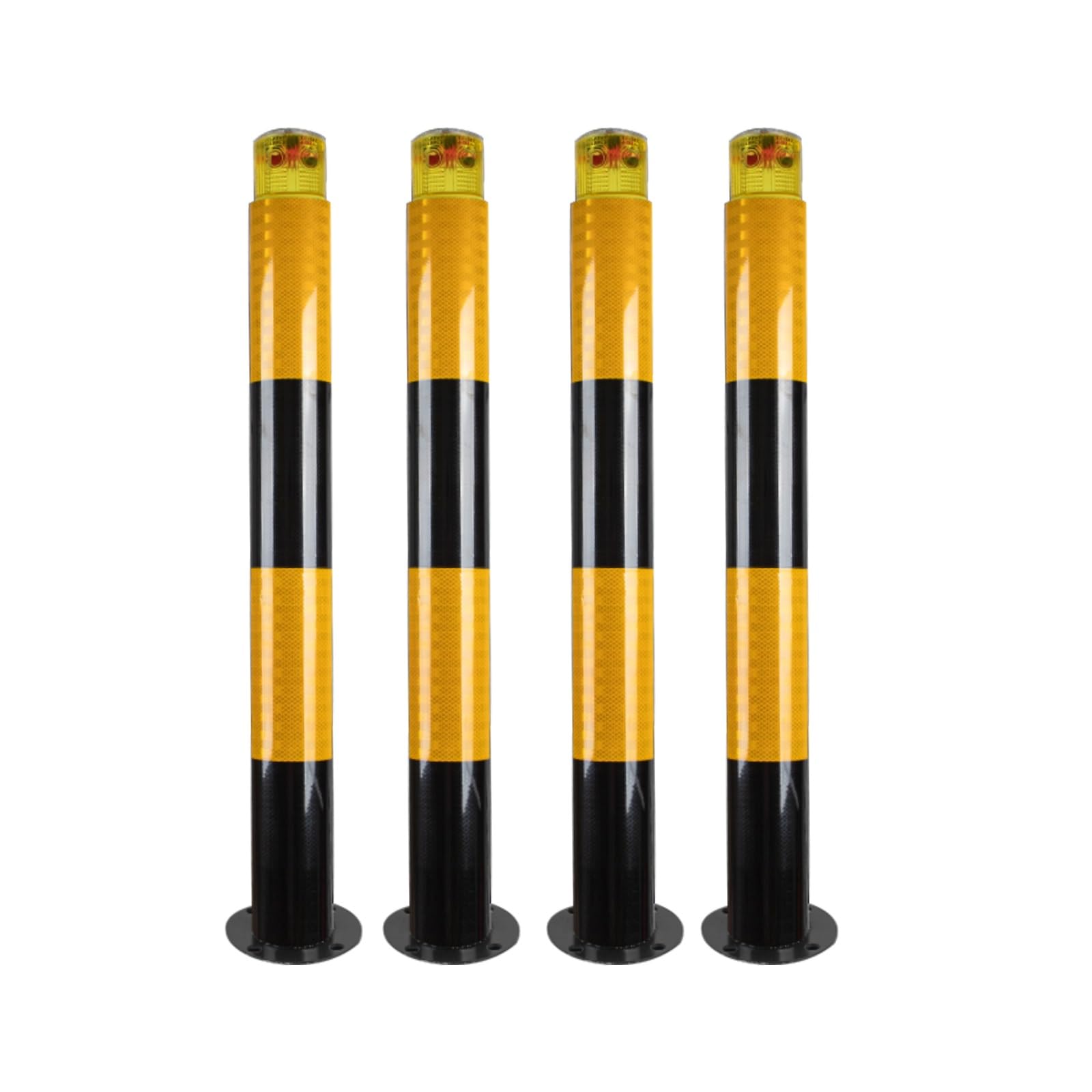 Lot de 4 bornes de sécurité robustes en métal avec bande réfléchissante en acier, jaune-800 x 89 mm / 31.5 * 3.5in