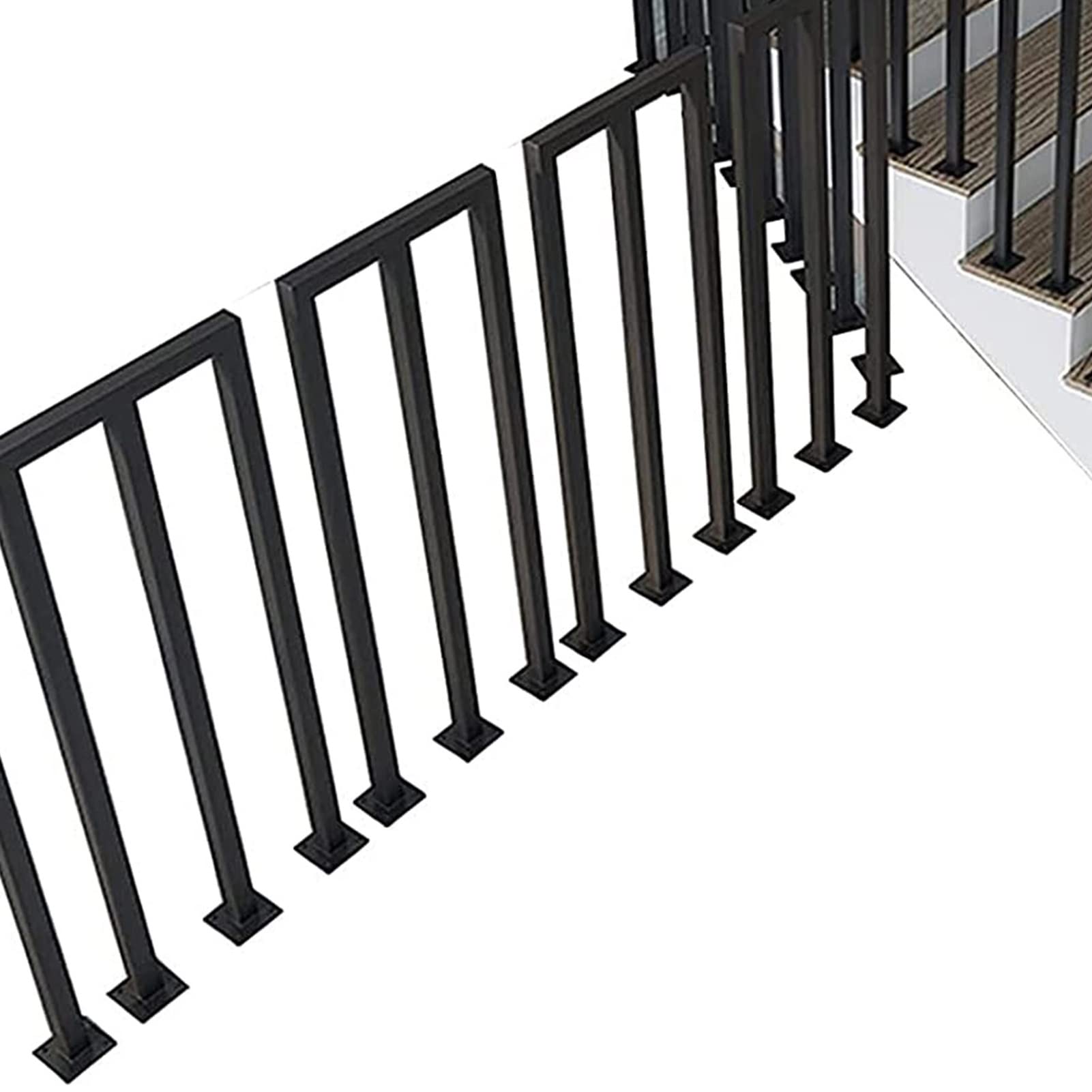 Rambarde d'escalier en fer forgé robuste au design tube carré