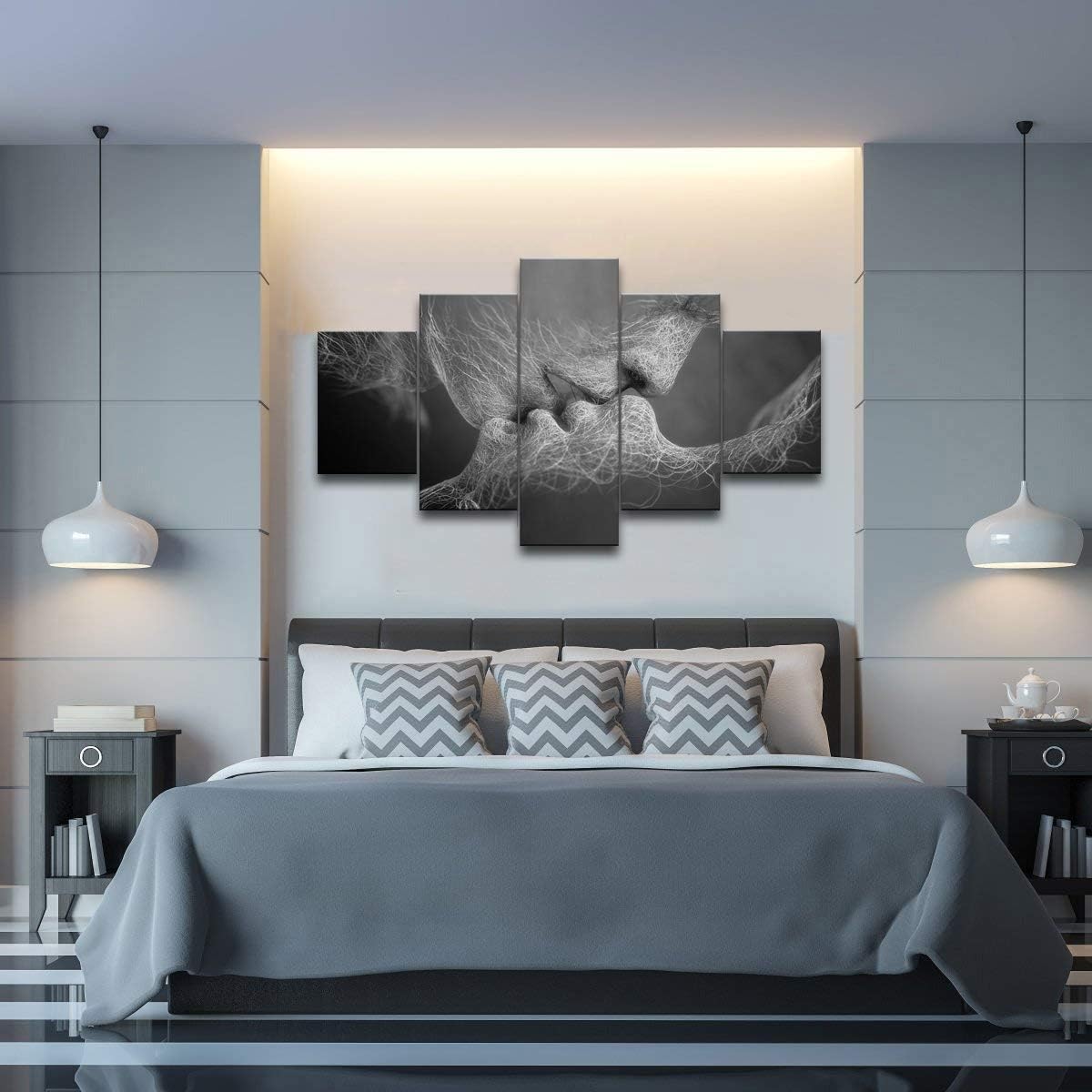 Flаѕh Dеаlѕ - 80% оƒƒ Urttiiyy 5 Panel Black and White Love Kissing Canvas Prints Wall Art Adam and Eve Home Decor Pictures for Living Room Poster Painting Framed Artwork Ready to Hang
