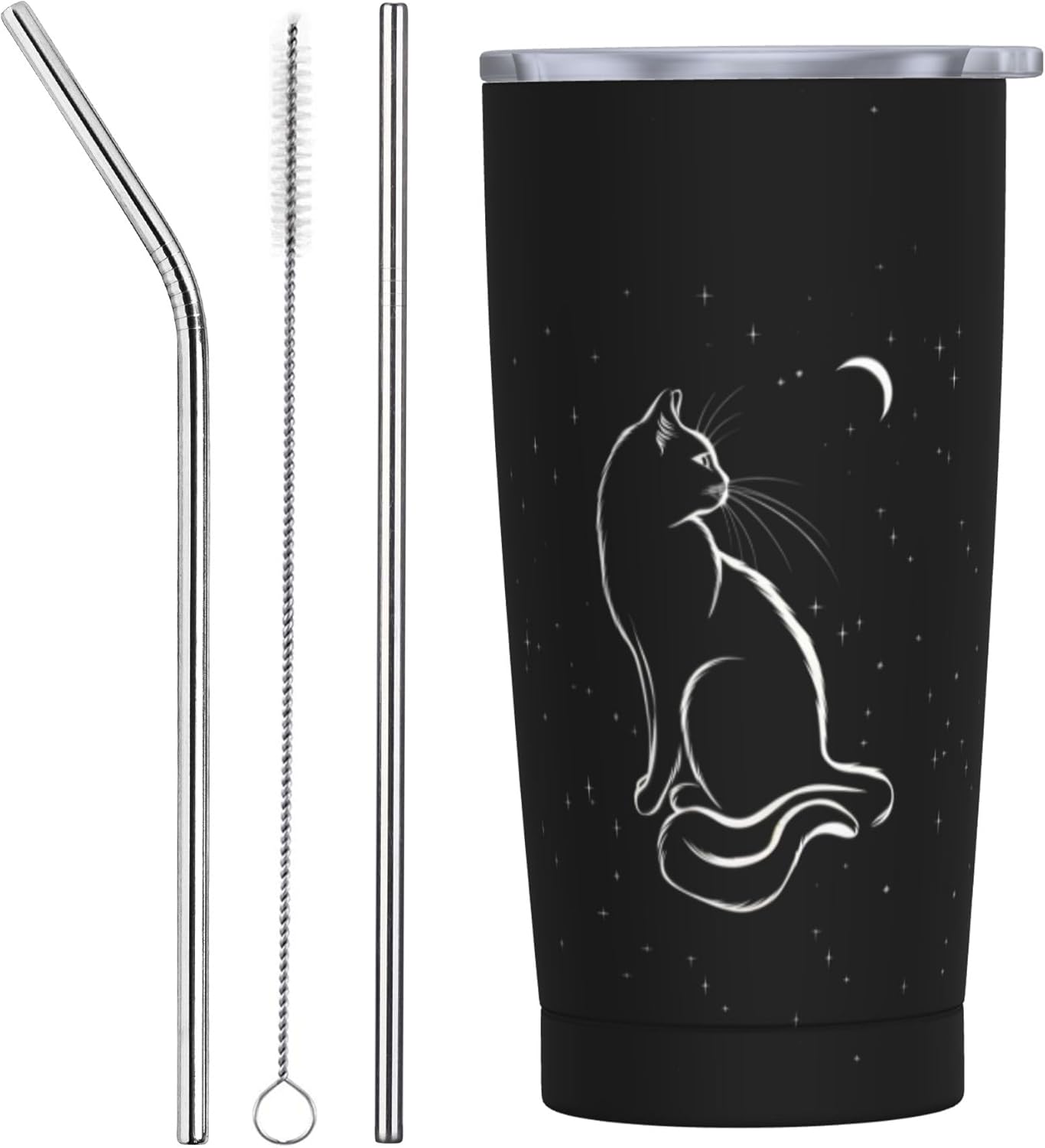 Cat Tumbler with Lid and Straw 20oz Stainless Steel Travel Mug Vacuum Insulated Water Bottle for Home Office Car