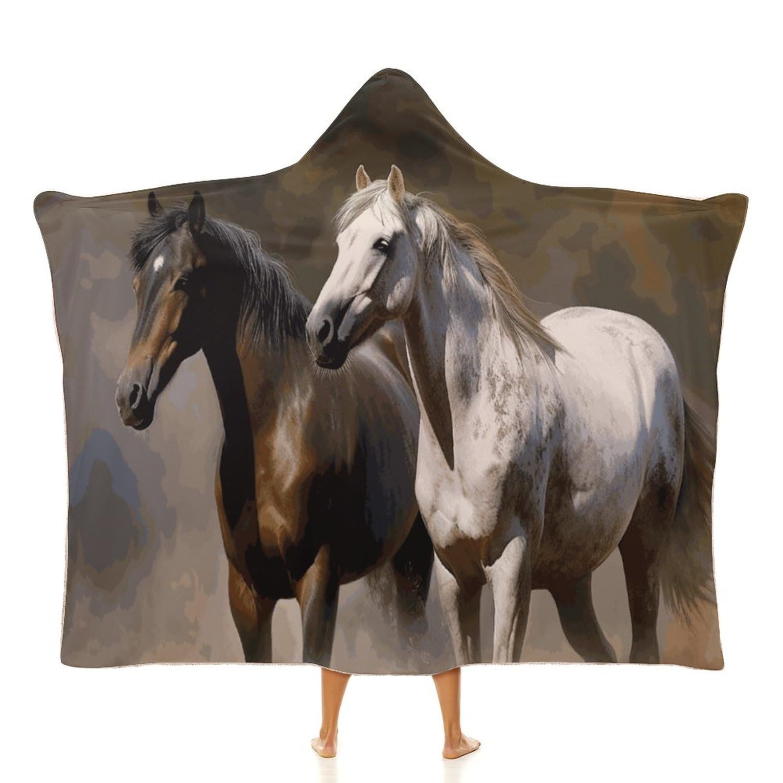 Cape à capuche imprimé chevaux plaid portable couverture voyage bureau 101x127