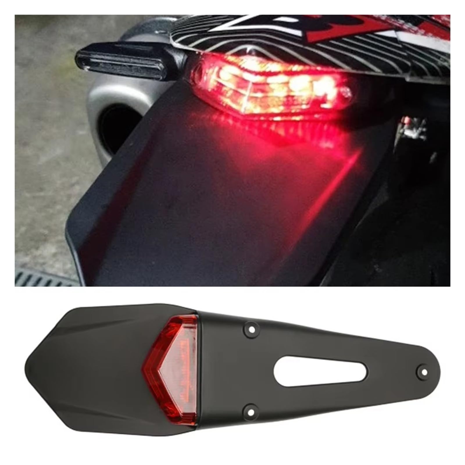 Support De Plaque D'immatriculation Universel pour Moto Feu Arrière LED ABS Arrêt Garde-Boue pour Tout-Terrain Support Plaque D'immatriculation(Black Set)