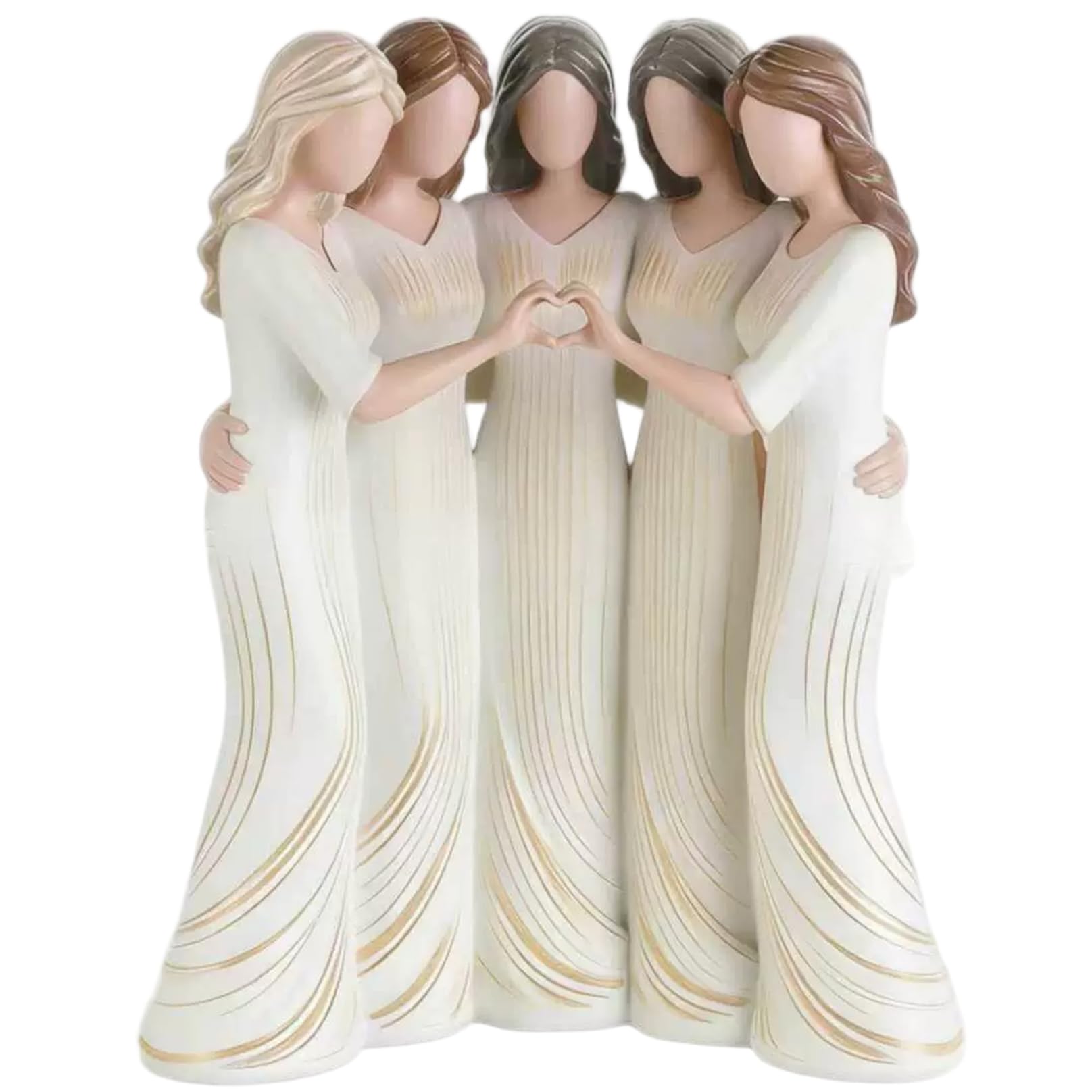 Lcarege Sister Figurines 5 Sisters Figurine with Heart Gesture Resin Friendship Figurines for Adults Family Friends Mother Daughter 5.9x3.2x7.1 inch