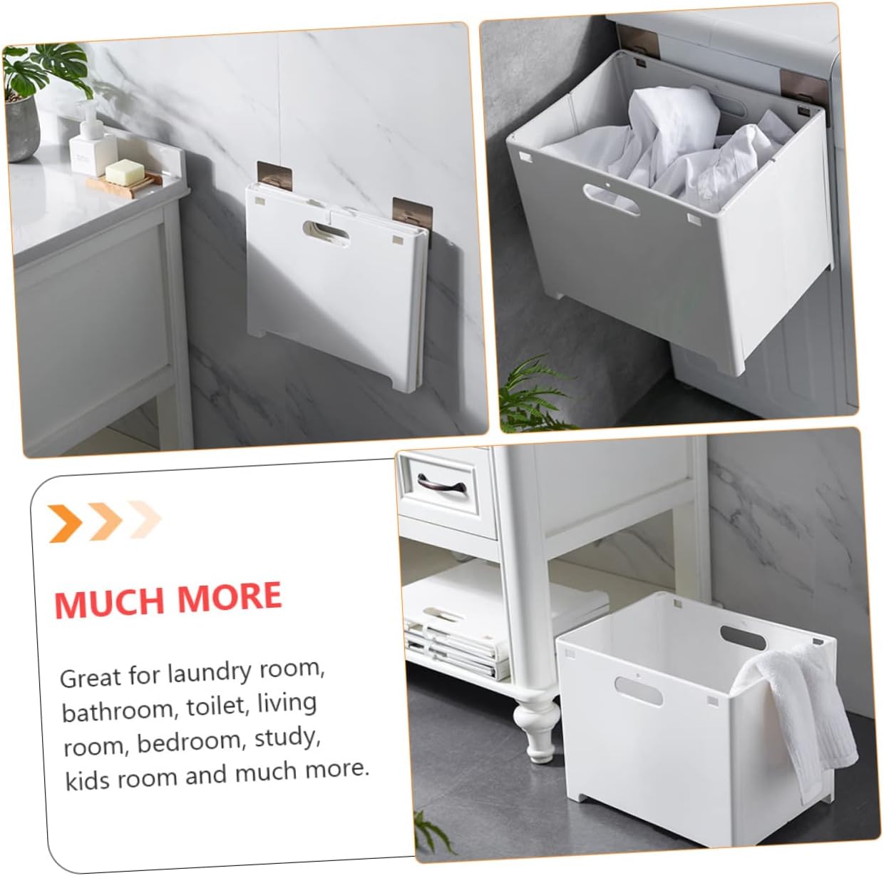 Alipis Wall-mounted Folding Plastic Laundry Basket Versatile Storage for Dirty Clothes Toys More Easy Installation with Hooks Large White Organizer for Home Use