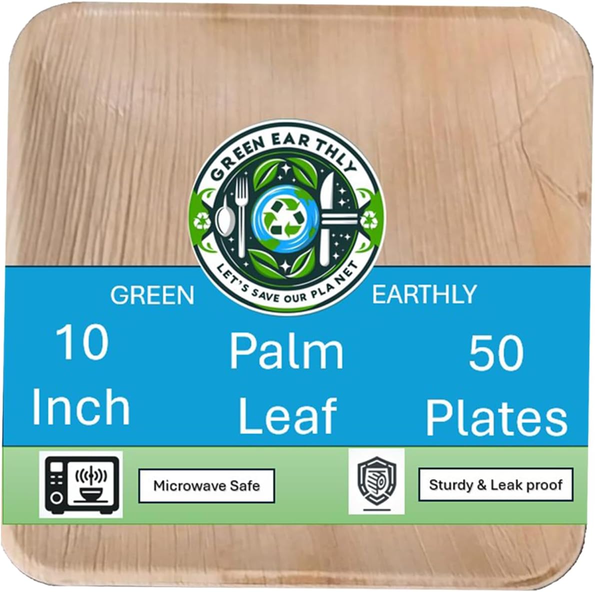 Commercial 10" Square Palm Leaf Dinner Plates (50-Count) - 100% Natural & Compostable Industrial Eco Plates for Large-Scale Operations.
